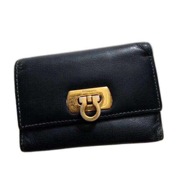 Salvatore Ferragamo Gancini Black Leather 6/3 Key Case Card Holder - Picture 1 of 6